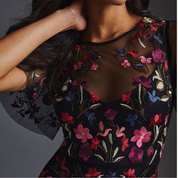 Anthropologie Embroidered Floral Midi Dress US 6 - Picture 2 of 8